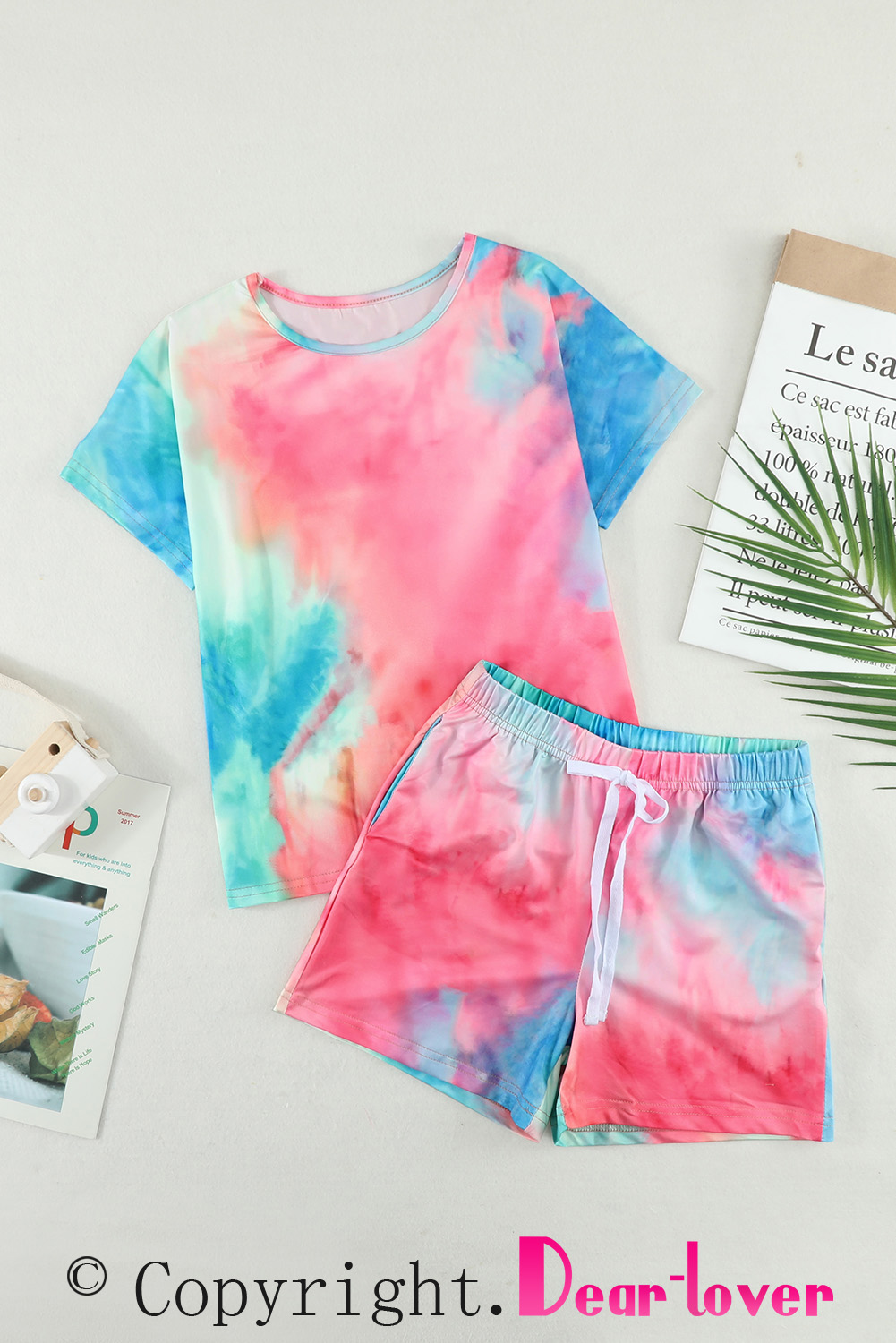 Rose Girl's Tie Dye T Shirt And Drawstring Shorts Set