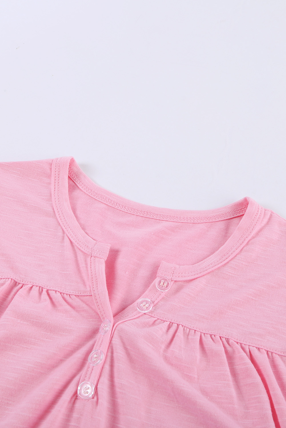 Pink Roll Up Short Sleeve Girls' Top With Buttons