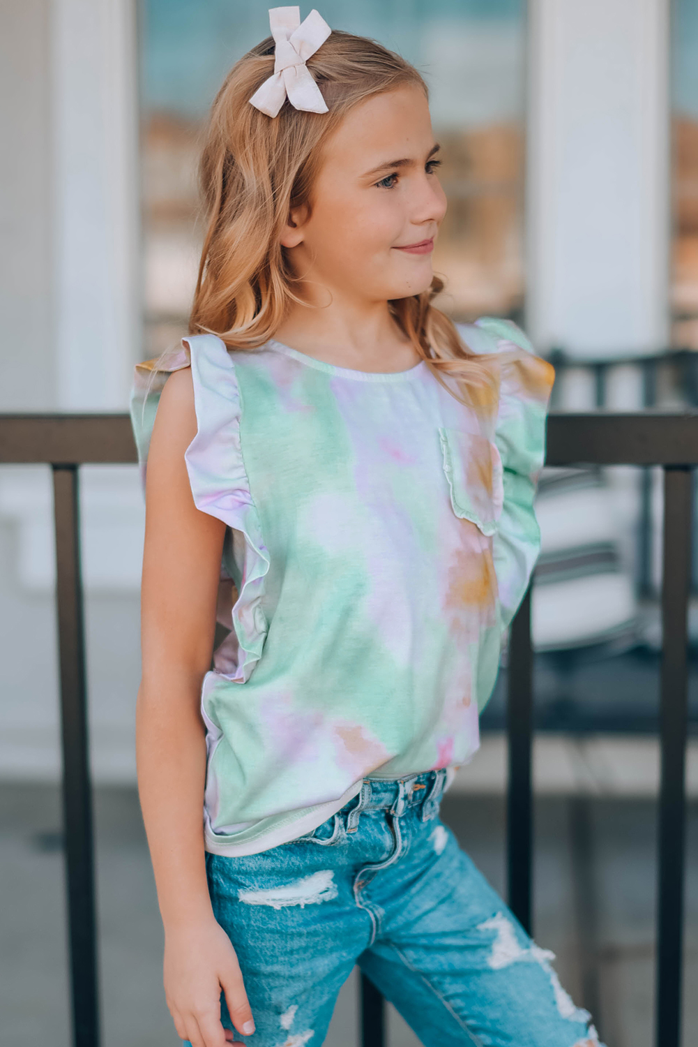 Multicolor Tie-Dye Ruffled Little Girls' Tank