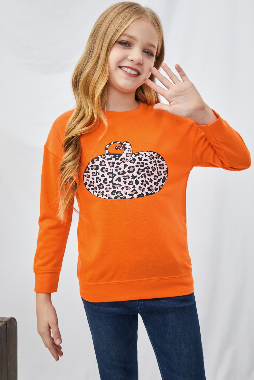 Halloween Pumpkin Print Parent-Child Matching Girls Pullover Sweatshirt