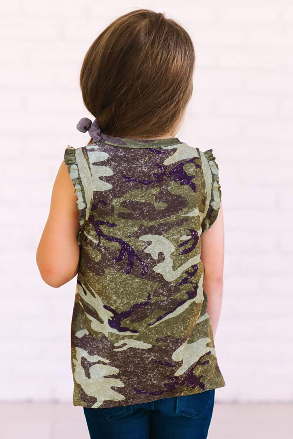 Green Camo Print Flounced Armholes Little Girls’ Tank