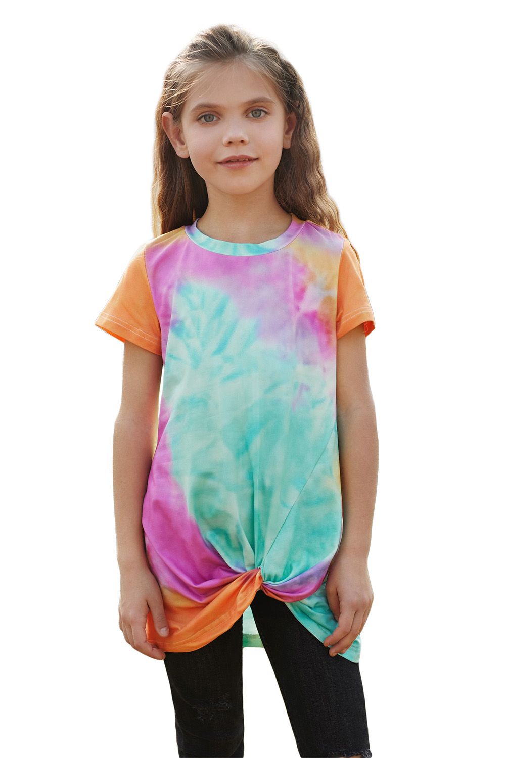 Orange Twisted Tie-Dye Little Girls T-Shirt