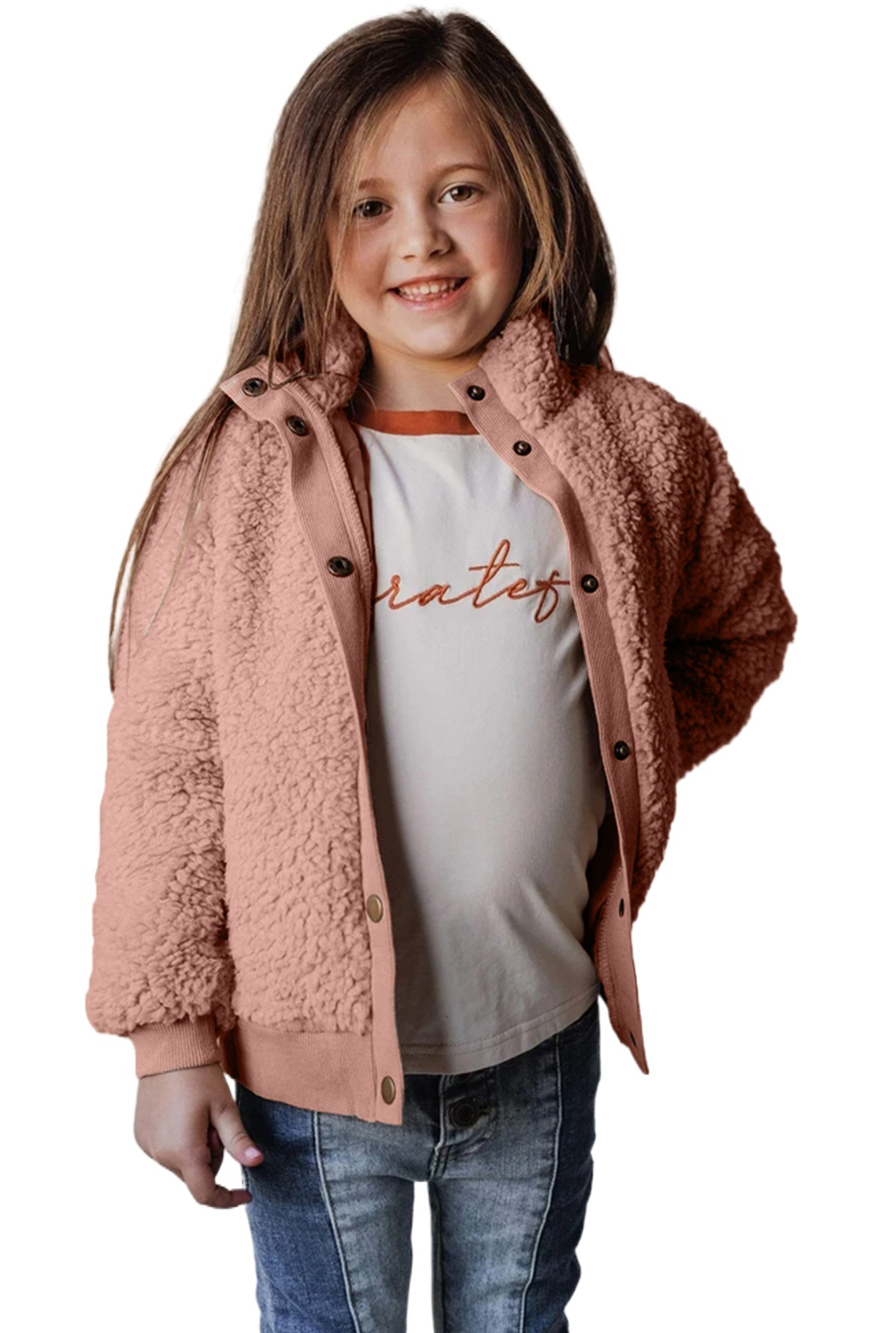 Pink Buttoned Solid Fleece Girl's Coat