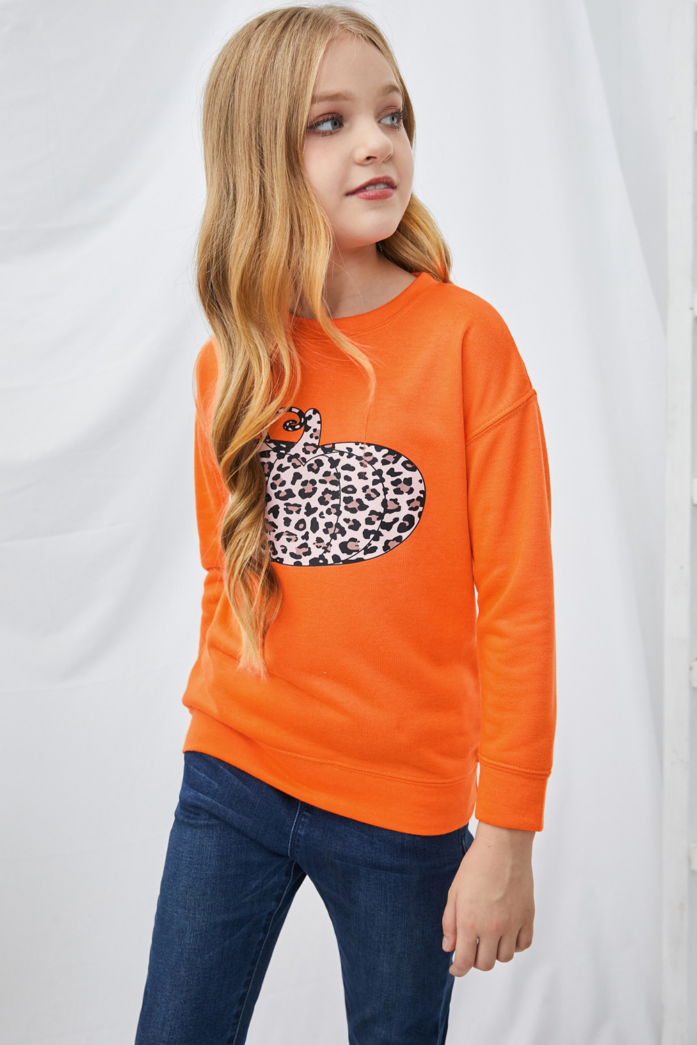 Halloween Pumpkin Print Parent-Child Matching Girls Pullover Sweatshirt