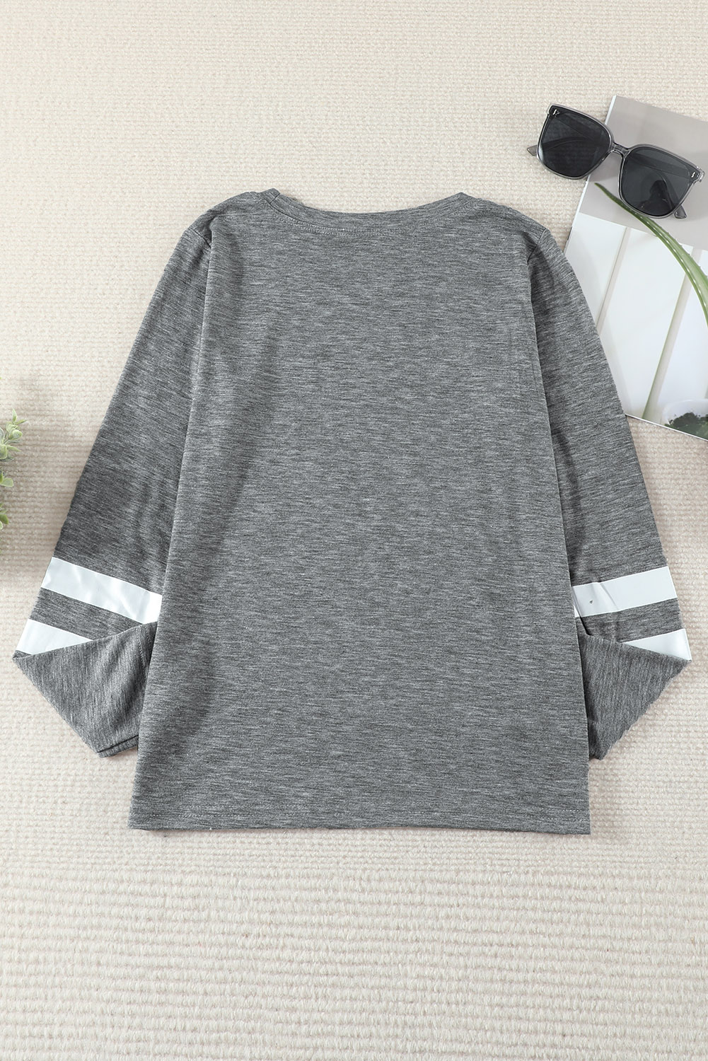 Gray Crewneck Striped Color Block Girl's Long Sleeve Top