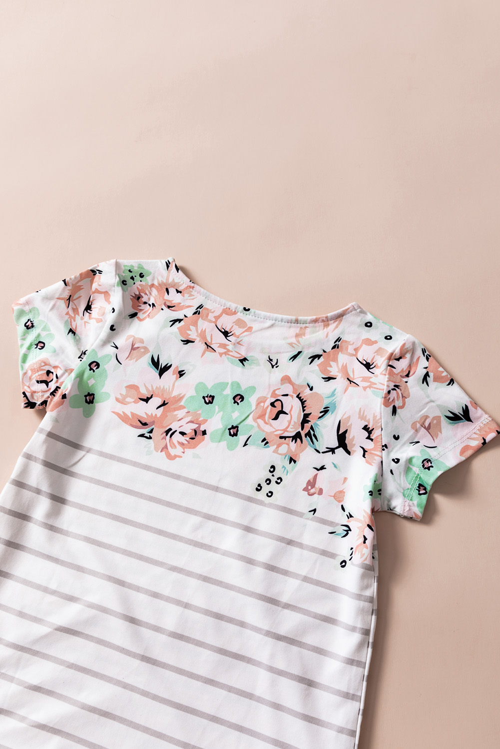 White Round Neck Floral Striped Print Kid's Tee