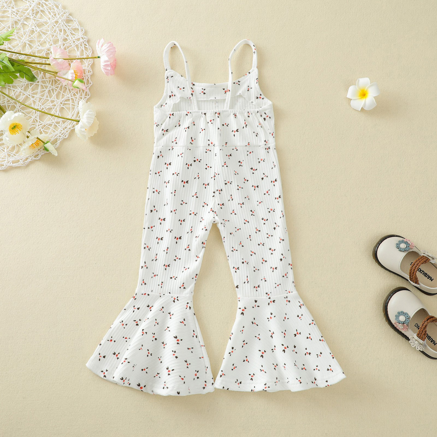 Girls Allover Print Bell-Bottom Jumpsuit