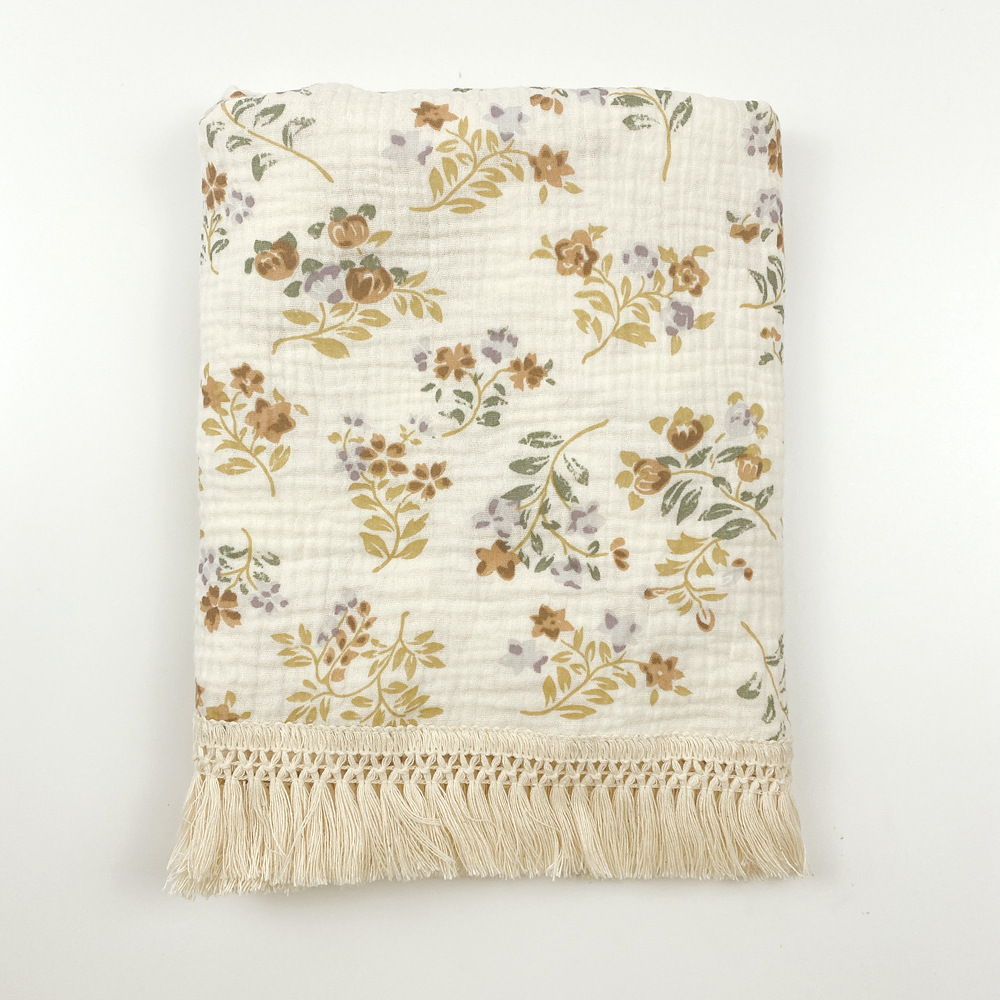 Cotton All Over Print Fringed Baby Receiving Blanket