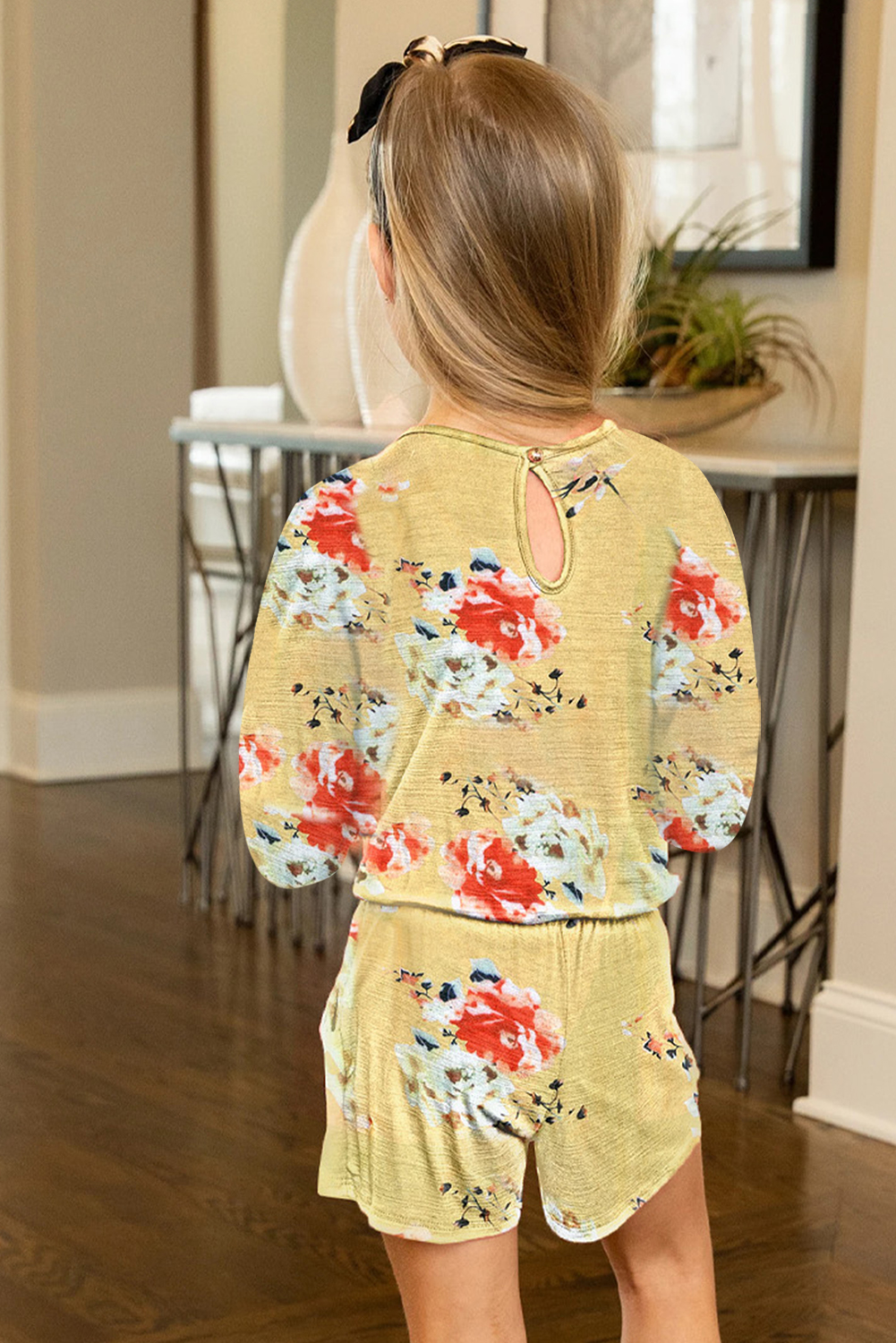 Yellow Little Girls' Floral Long Sleeve Romper