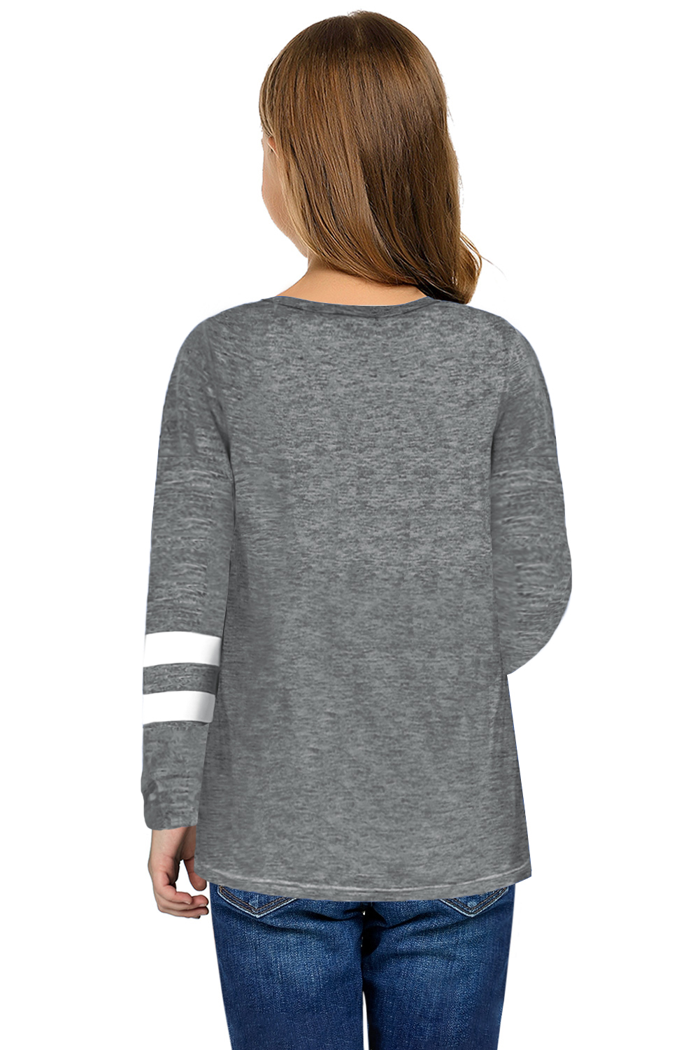 Gray Crewneck Striped Color Block Girl's Long Sleeve Top