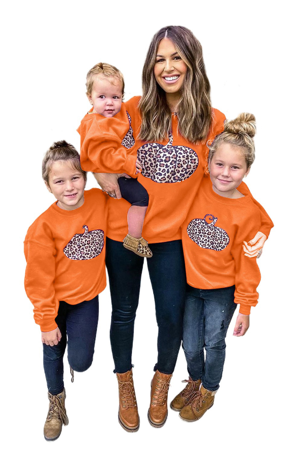 Halloween Pumpkin Print Parent-Child Matching Girls Pullover Sweatshirt