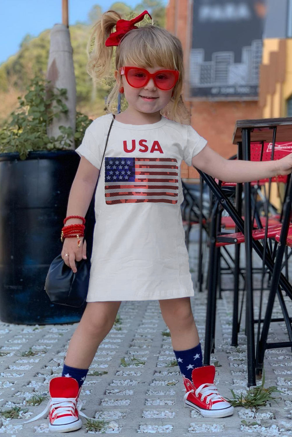 Usa Flag Print Little Girls T-Shirt Dress