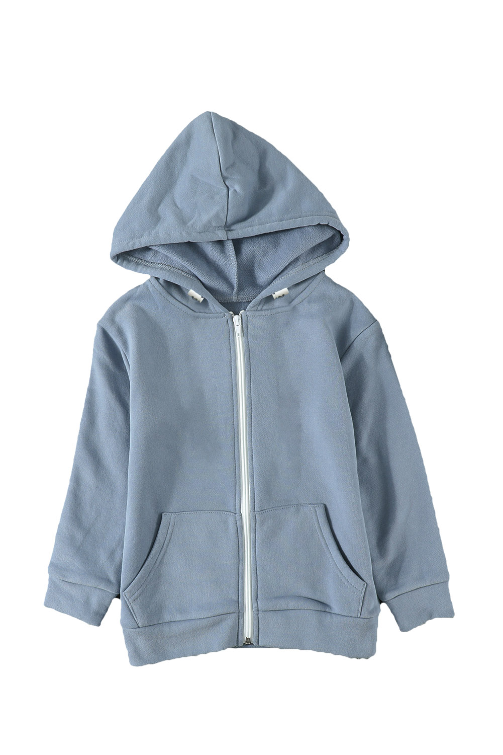 Sky Blue Zipper Hooded Girl’s Coat With Pocket