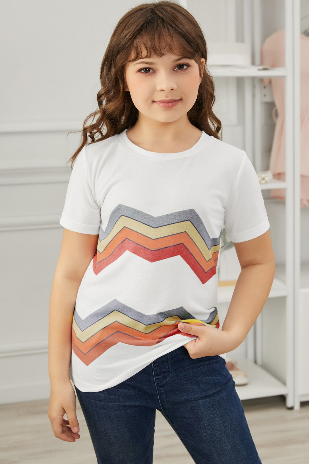 White Colorblock Striped Girls' T-Shirt