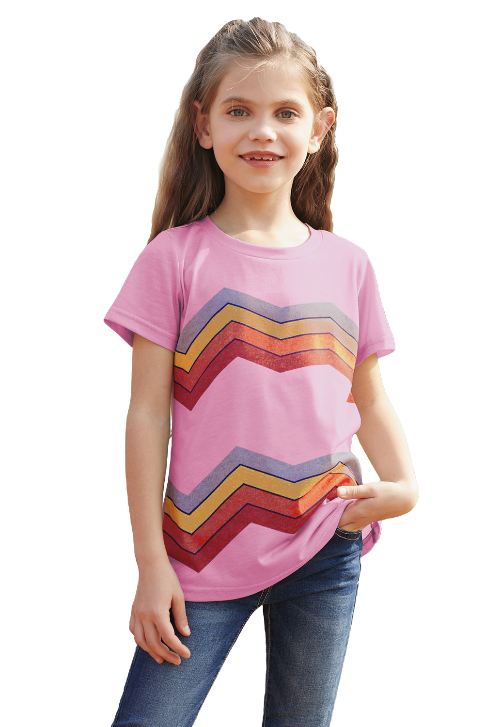 Pink Colorblock Striped Girls' T-Shirt