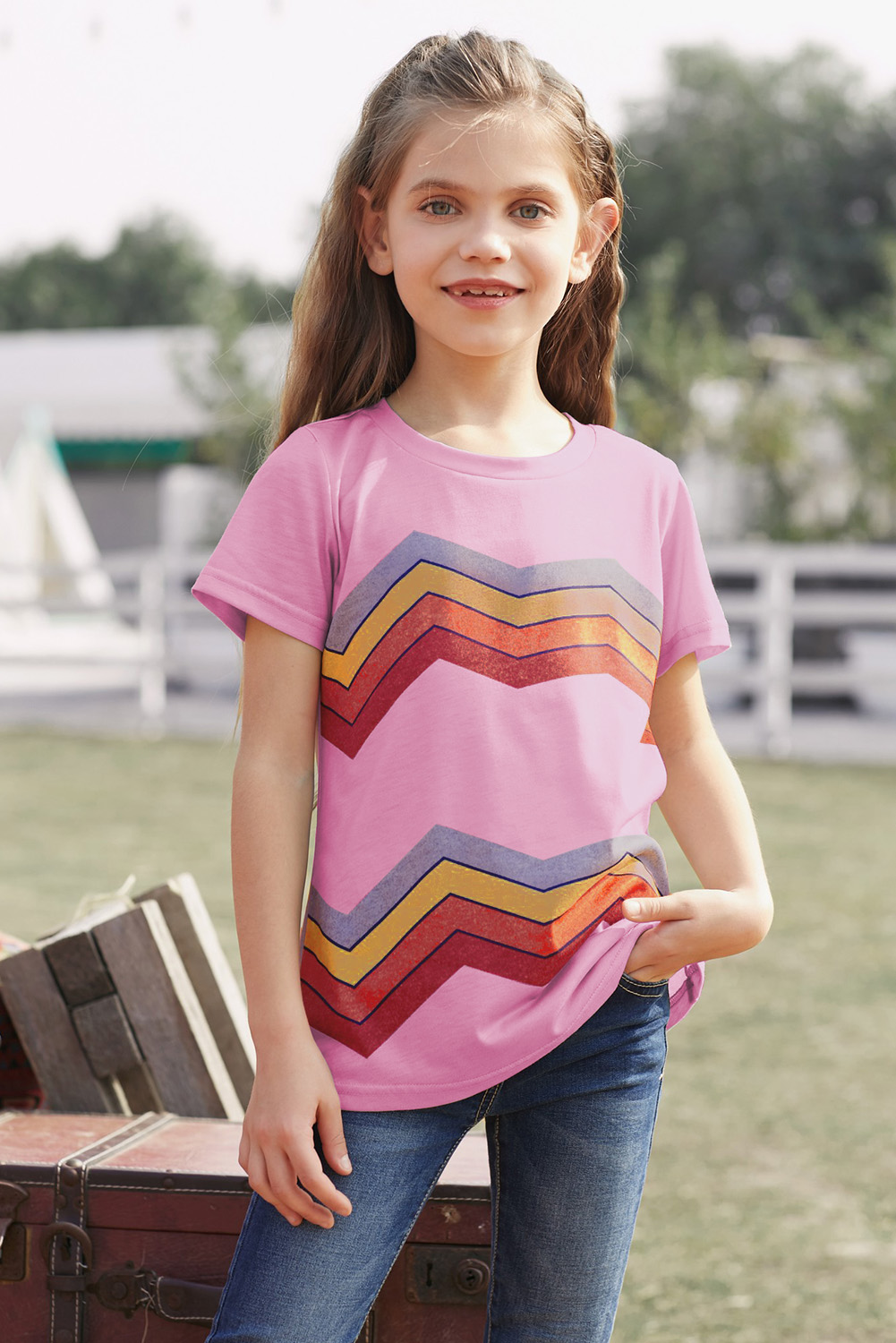 Pink Colorblock Striped Girls' T-Shirt