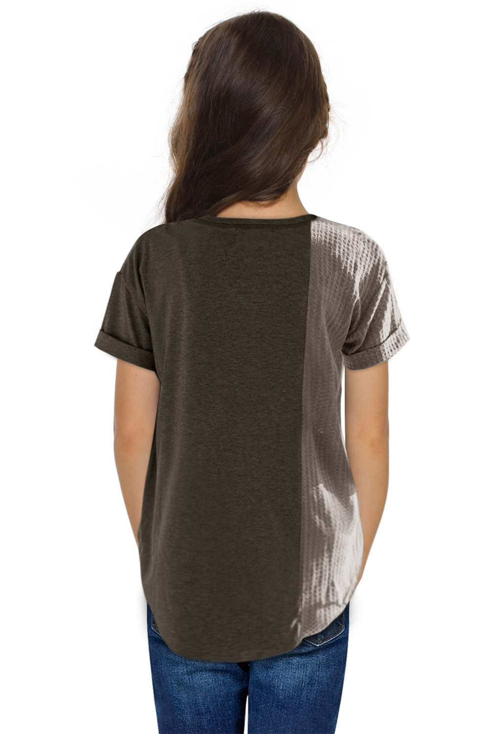 Gray Girls Mix Waffle Textured Short Sleeve Top