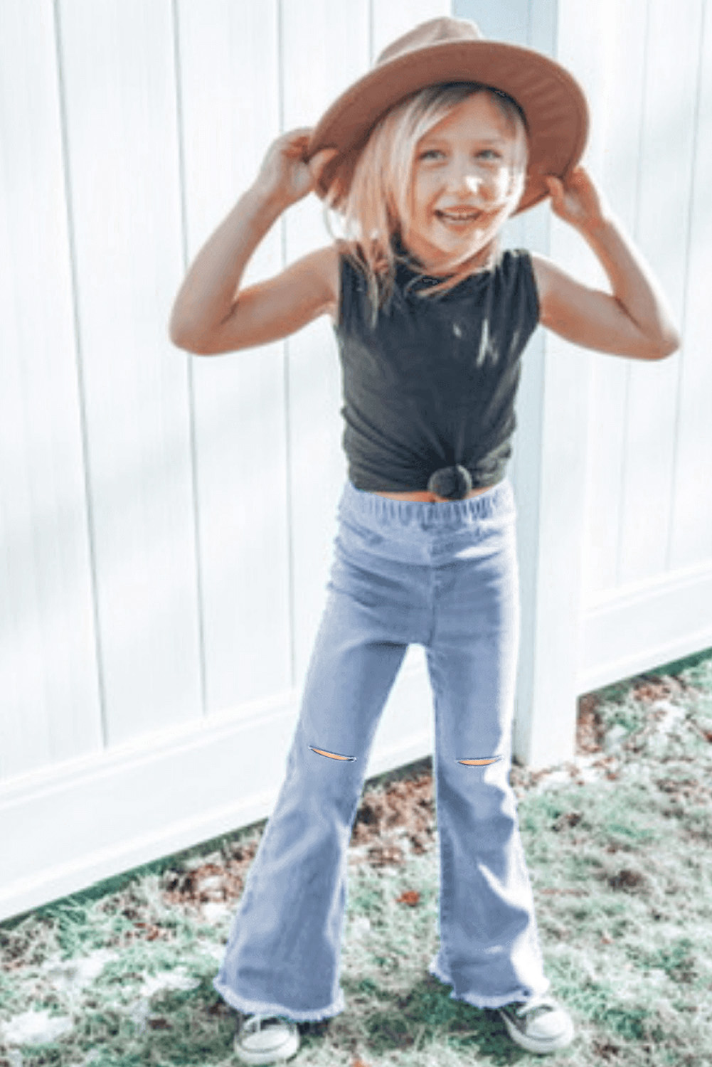 Sky Blue Little Girls' Distressed Bell Bottom Jeans