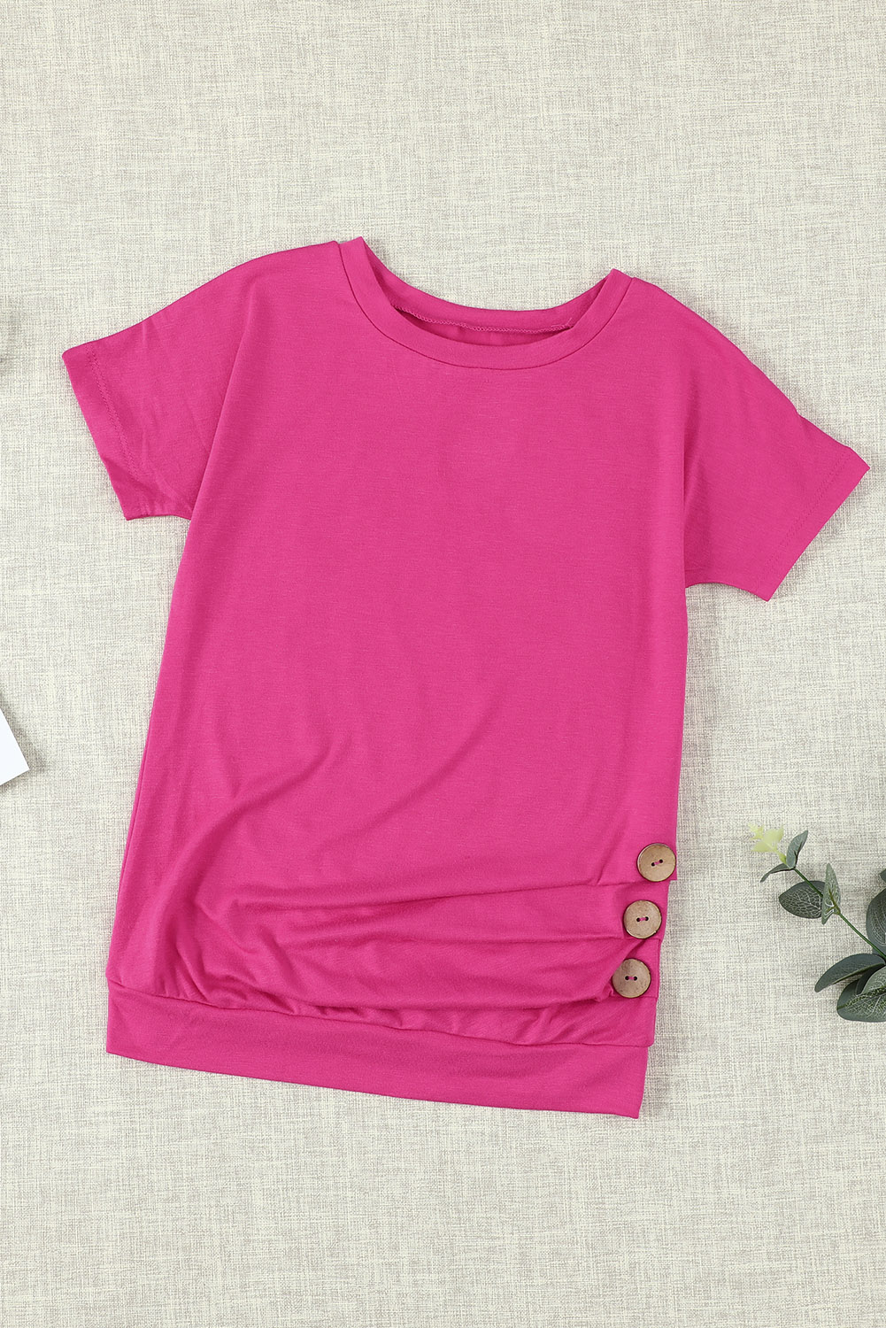 Rose Side Button Detail Short Sleeve T Shirt For Little Girls