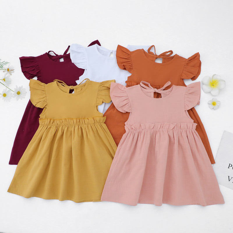 New Ins Solid Color Cotton Girl's Dress