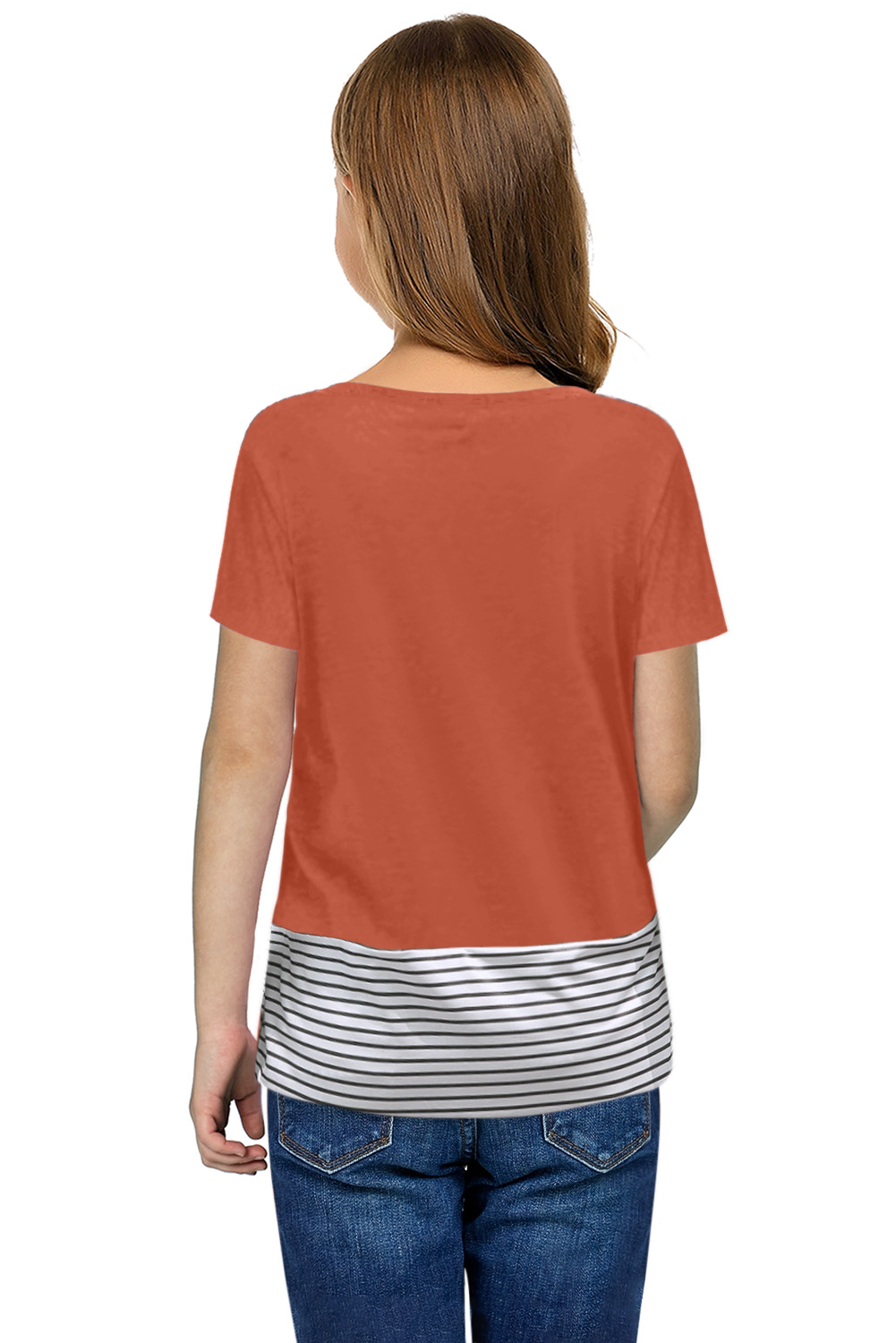 Sequins Pocket Splicing Stripes Girls' T-Shirt