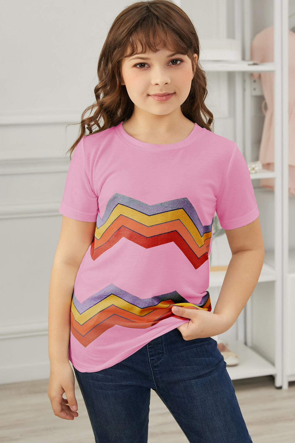 Pink Colorblock Striped Girls' T-Shirt