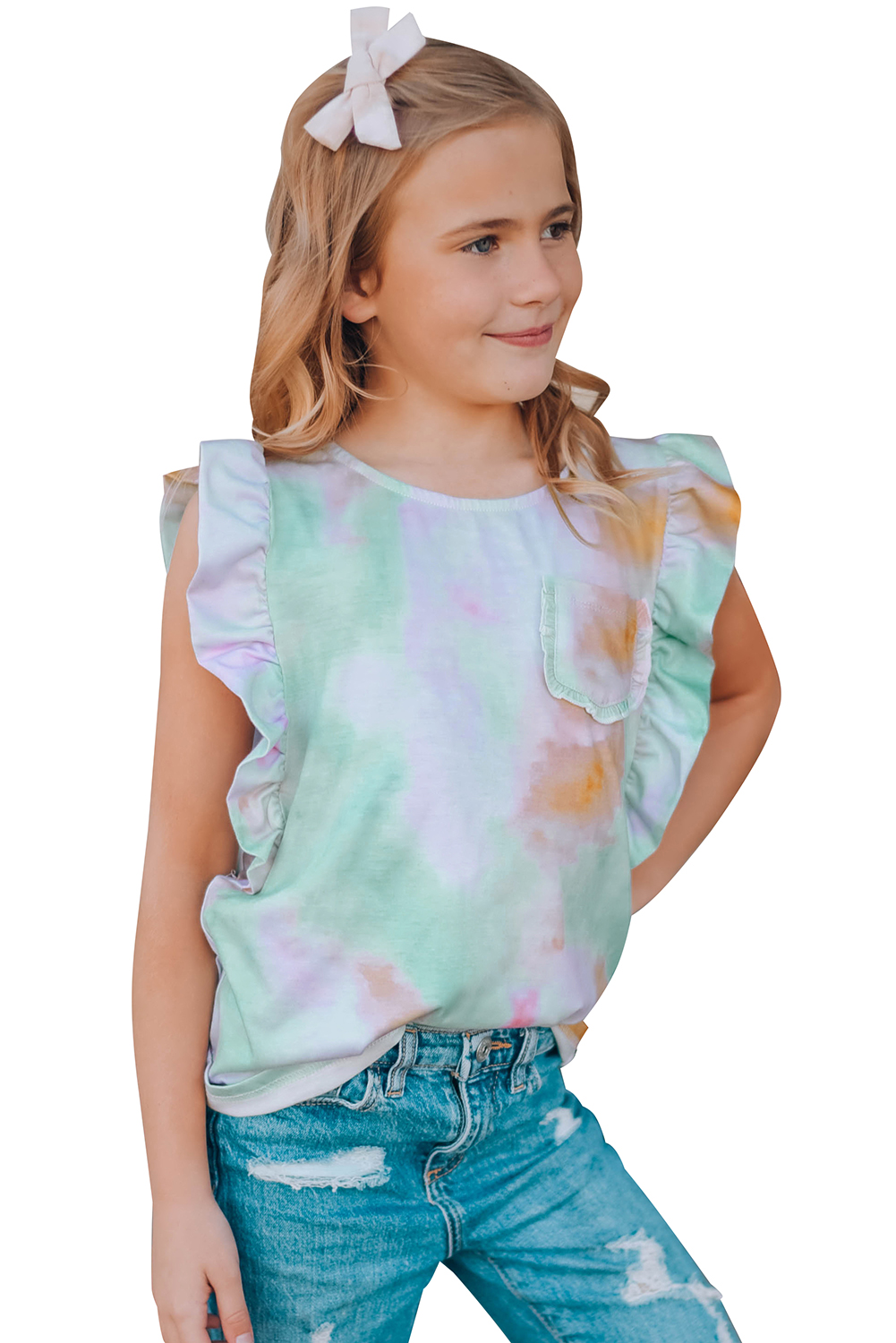 Multicolor Tie-Dye Ruffled Little Girls' Tank