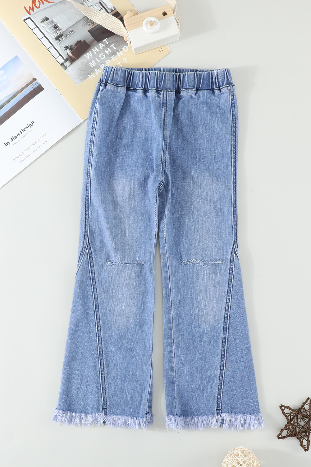 Sky Blue Little Girls' Distressed Bell Bottom Jeans