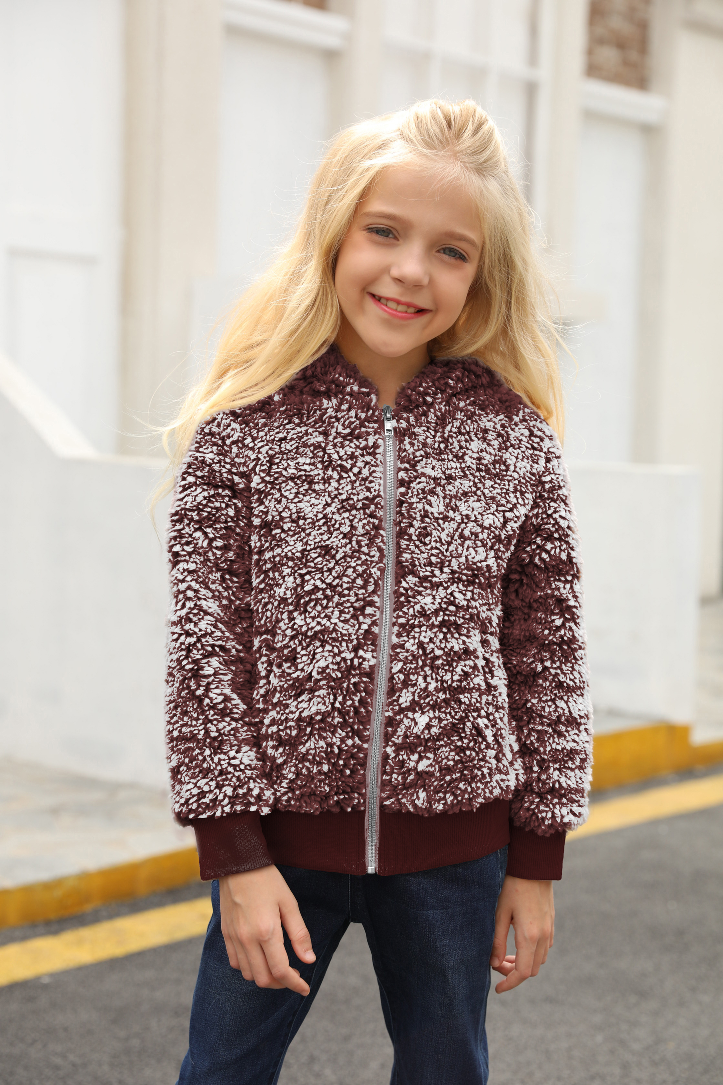 Wine Girls' Faux Fur Bomber Jacket