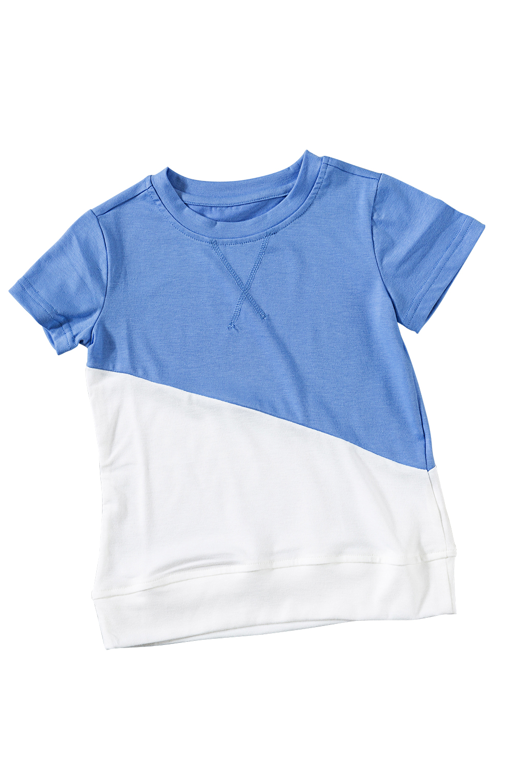 Sky Blue Colorblock Splicing Little Girl Tee