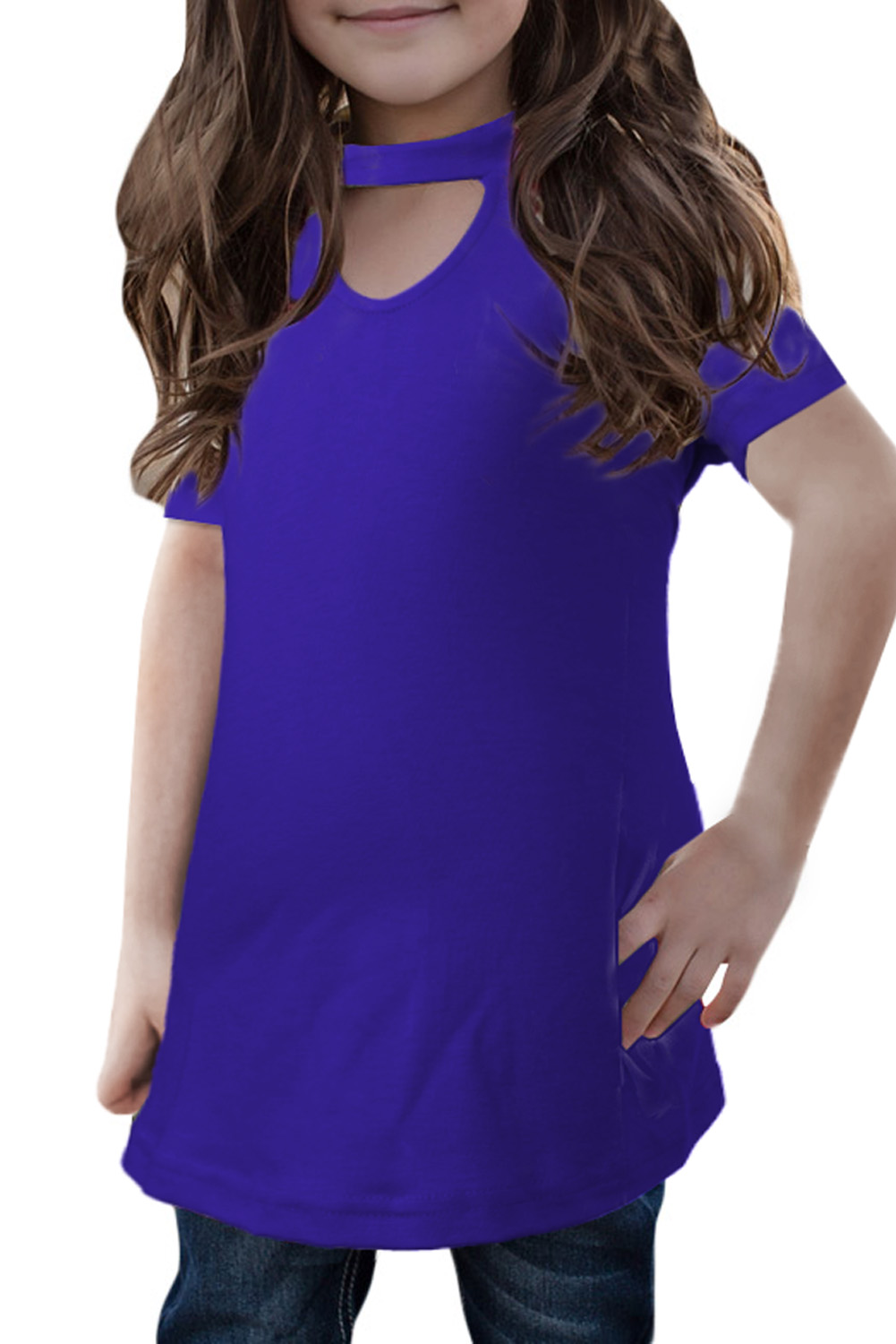 Blue Keyhole Girl’s Short Sleeves Top