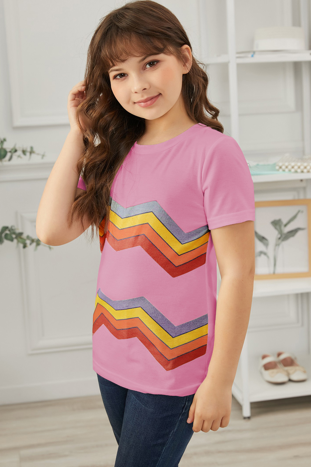 Pink Colorblock Striped Girls' T-Shirt